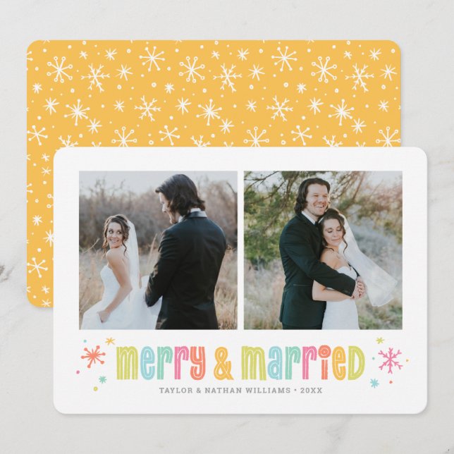 Colorful Merry and Married Christmas Photo Holiday Card (Front/Back)