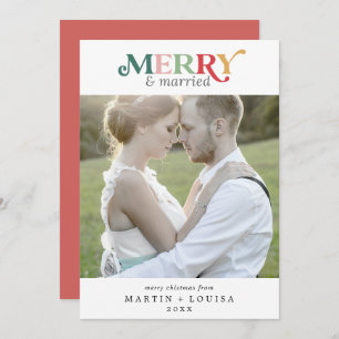 Colorful Merry and Married Newlywed Photo Holiday Card