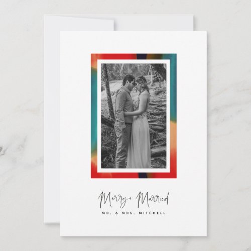 Colorful Merry and Married Newlywed Photo Holiday Card