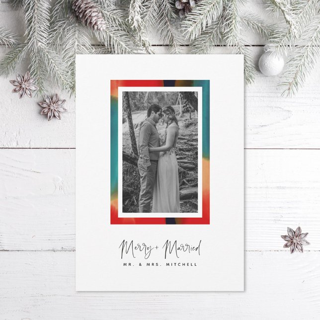 Colorful Merry and Married Newlywed Photo Holiday Card (Creator Uploaded)