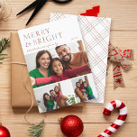 Colorful Merry & Bright 3 Photo Collage Christmas Holiday Card<br><div class="desc">🌟 Capture the essence of joy with our "Merry and Bright" minimalist typography holiday card. Vibrant, colorful hues typography at the top and a delightful 3-photo collage, perfect for showcasing your family's cherished moments. Your family name elegantly scripted beneath. Flip it over for a simple, yet captivating, colorful plaid design,...</div>