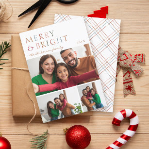 Colorful Merry & Bright 3 Photo Collage Christmas Holiday Card