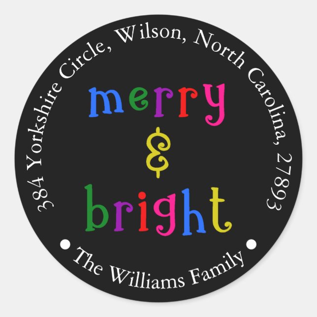 Colorful Merry & Bright Christmas Address Sticker (Front)