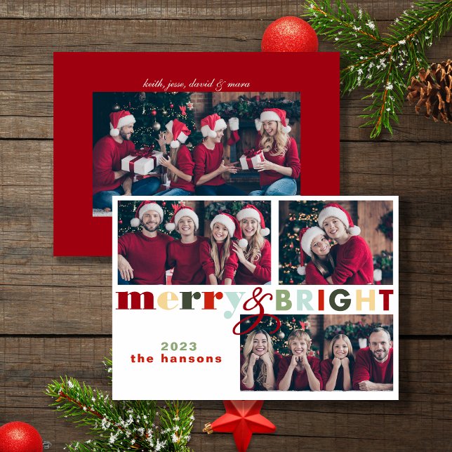 Colorful Merry & Bright Christmas Photo Holiday Card (Creator Uploaded)