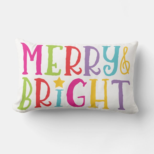 Colorful Merry & Bright Christmas Throw Pillow (Front)