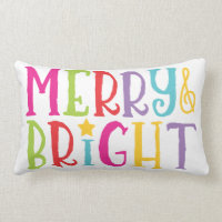 Colorful Merry & Bright Christmas Throw Pillow