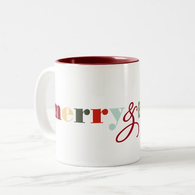 Colorful Merry & Bright Christmas Two-Tone Coffee Mug (Front Left)