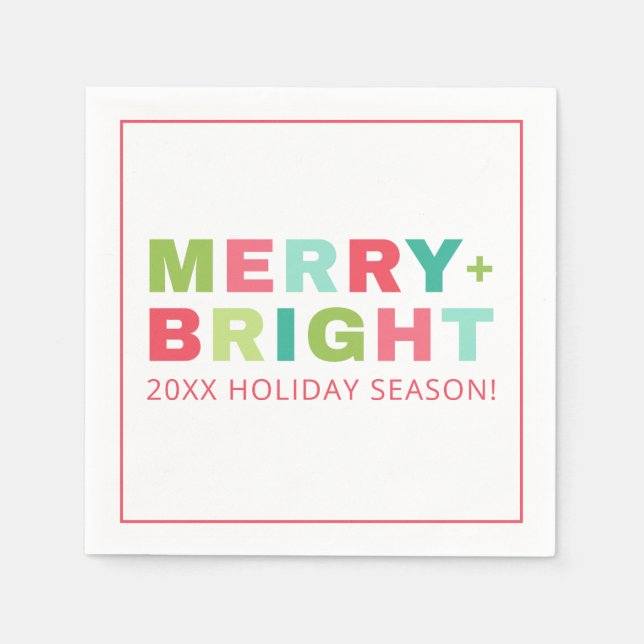 Colorful Merry & Bright Holiday Napkins (Front)