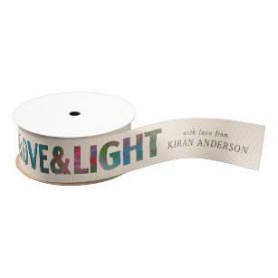Colorful Merry & Bright Love & Light Your Name Grosgrain Ribbon