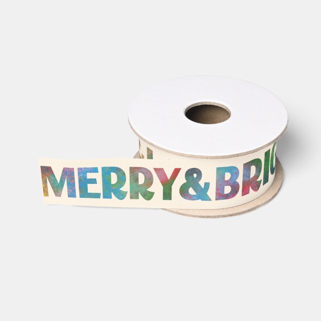 Colorful Merry & Bright Love & Light Your Name Grosgrain Ribbon (Spool)