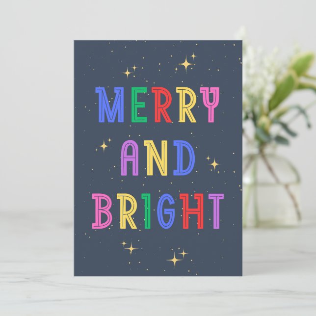 Colorful Merry & Bright Navy Flat Holiday Card (Standing Front)