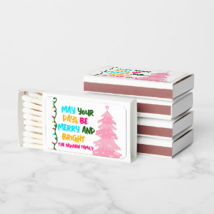 Colorful Merry Bright Pink Christmas Tree Party Matchboxes