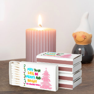 Colorful Merry Bright Pink Christmas Tree Party Matchboxes