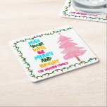 Colorful Merry Bright Pink Christmas Tree Party Square Paper Coaster<br><div class="desc">Cute and cheerful holiday party paper coasters featuring a colorful strand of Christmas lights wrapped around your vibrant script. May Your Days Be Merry and Bright written in bold letters from light blue to your family name in hot pink. A rainbow of colors on cute decor for the holidays with...</div>