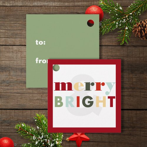 Colorful Merry  Bright Square Gift Favor Tags