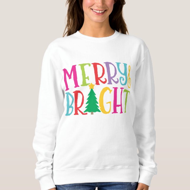 Colorful Merry & Bright Tree Cute Christmas Sweatshirt (Front)