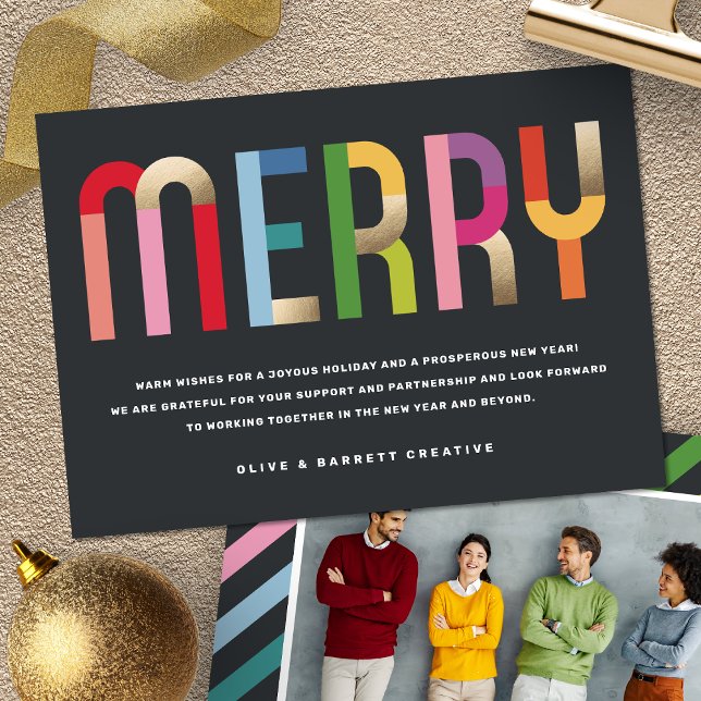 Colorful Merry Business Photo Holiday Card (Creator Uploaded)