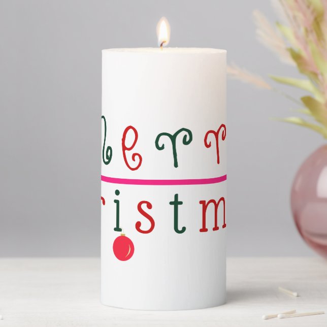 Colorful Merry Christmas and Hanging Ornament Pillar Candle (In Situ)