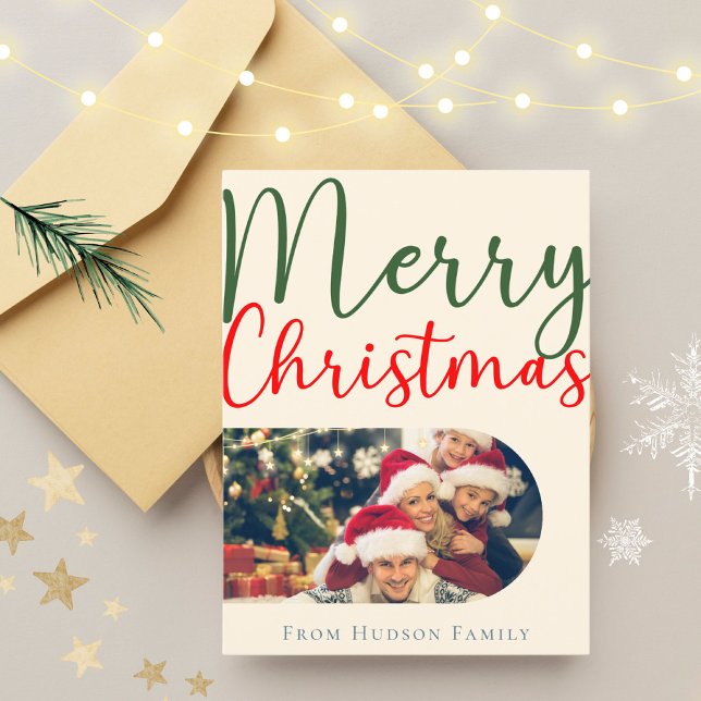 Colorful Merry Christmas Arch Family Photo Wishes Postcard (Creator Uploaded)