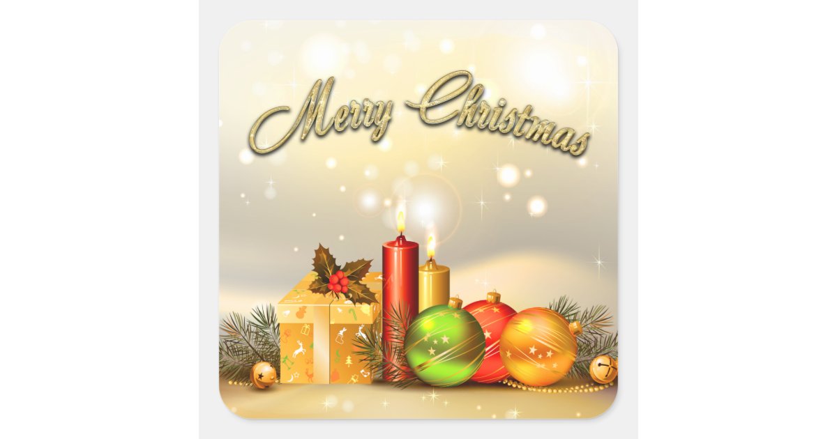 Colorful Merry Christmas Candle Decorations Square Sticker Zazzle Com
