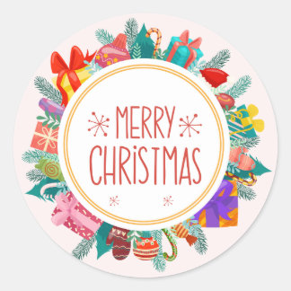  Colorful Merry Christmas Classic Round Sticker