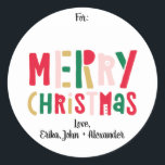Colorful Merry Christmas Classic Round Sticker<br><div class="desc">These colorful Merry Christmas stickers are perfect for labeling Christmas presents and holiday packages.</div>