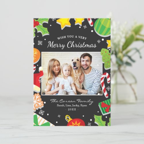 Colorful Merry Christmas Elements Family Photo Holiday Card