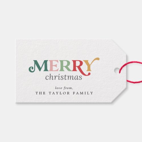 Colorful Merry Christmas Family Holiday Gift Tags