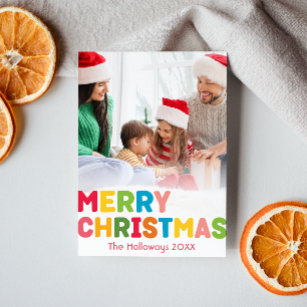 Colorful Merry Christmas Full Vertical Photo Holiday Card