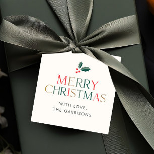 Colorful Merry Christmas Greenery Leaves Gift Favor Tags