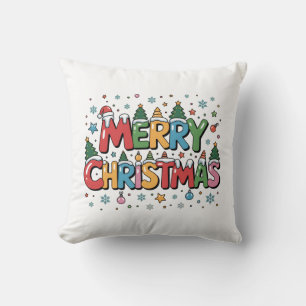 Colorful Merry Christmas Kids Cartoon Throw Pillow