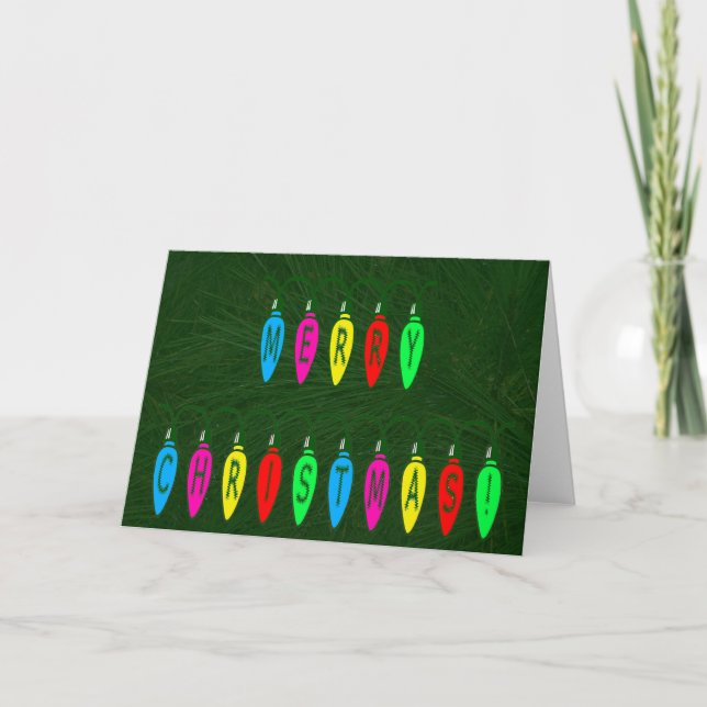 Colorful Merry Christmas Lights Font Holiday Card (Front)