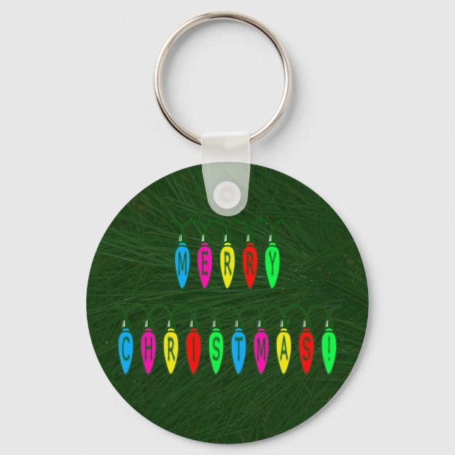 Colorful Merry Christmas Lights Font Keychain (Front)