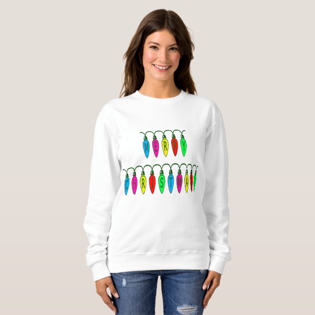 Colorful Merry Christmas Lights Font Sweatshirt (Front Full)