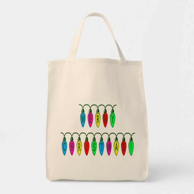 Colorful Merry Christmas Lights Font Tote Bag (Front)