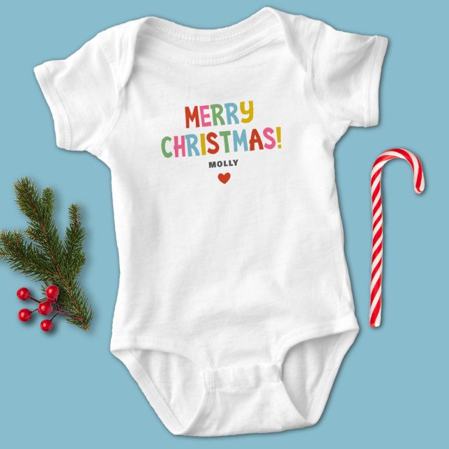 Colorful Merry Christmas Matching Family Girl Baby Bodysuit (A cute colorful Merry Christmas baby bodysuit. Festive and Fun for family pictures!)