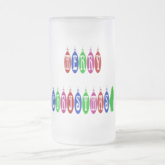Colorful Merry Christmas Ornament Font Frosted Glass Beer Mug