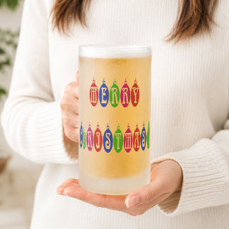 Colorful Merry Christmas Ornament Font Frosted Glass Beer Mug