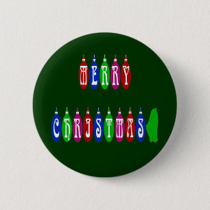 Colorful Merry Christmas Ornament Font Pinback Button