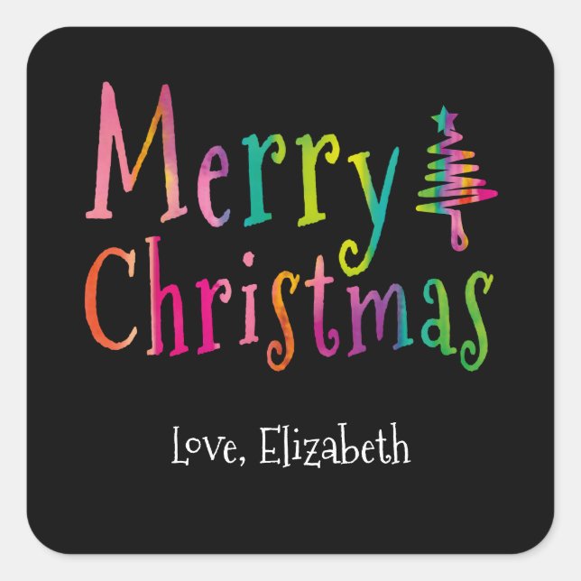 Colorful Merry Christmas Personalized Square Sticker (Front)