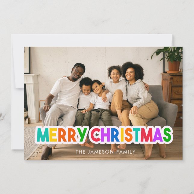 Colorful Merry Christmas Photo Card (Front)