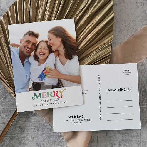Colorful Merry Christmas Portrait Photo Holiday Postcard