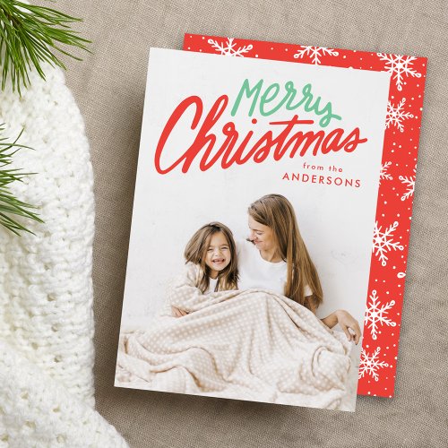 Colorful Merry Christmas Red and Green Photo Holiday Card