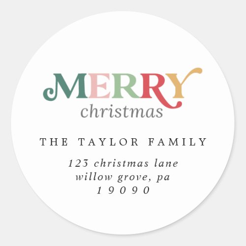 Colorful Merry Christmas Return Address Envelope Classic Round Sticker