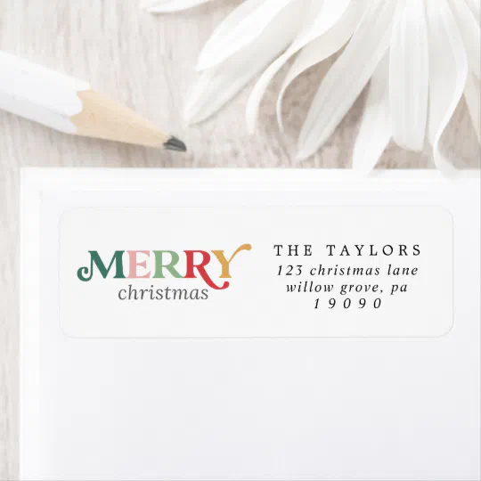 Colorful Merry Christmas Return Address Label | Zazzle.com
