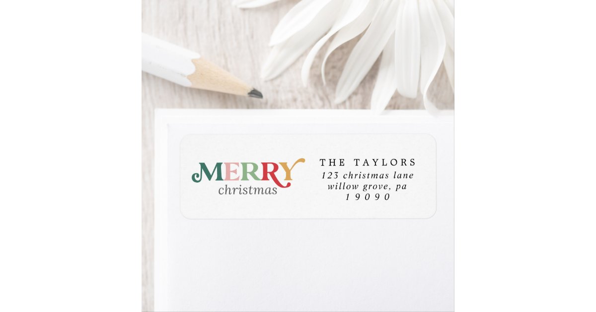 Colorful Merry Christmas Return Address Label | Zazzle.com