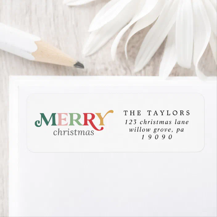 Colorful Merry Christmas Return Address Label | Zazzle.com