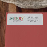 Colorful Merry Christmas Return Address Label<br><div class="desc">These colorful Merry Christmas return address labels are perfect for a modern holiday card or invitation. The simple design features cute and fun typography with alternating colored letters in red,  blush pink,  emerald green,  pastel green and yellow gold.</div>