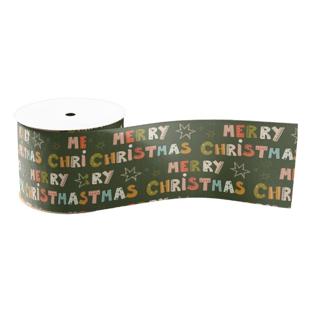 Colorful Merry Christmas Script Holiday Grosgrain Ribbon (Spool)