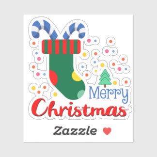 Colorful Merry Christmas Square Wrapping Srickers Sticker